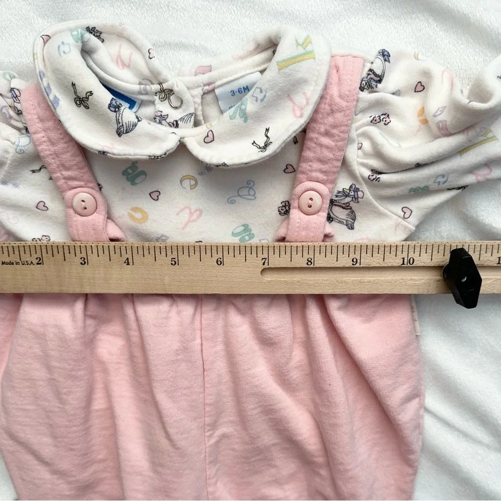 Vintage Lullaby Club Mother Goose Letters Pink Romper 1pc Outfit Baby Girl 3-6M
